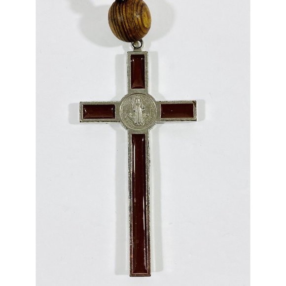Vintage Wooden Wall Wood Bead Rosary Catholic Crucifix Cross Prayers Christian - Picture 9 of 10